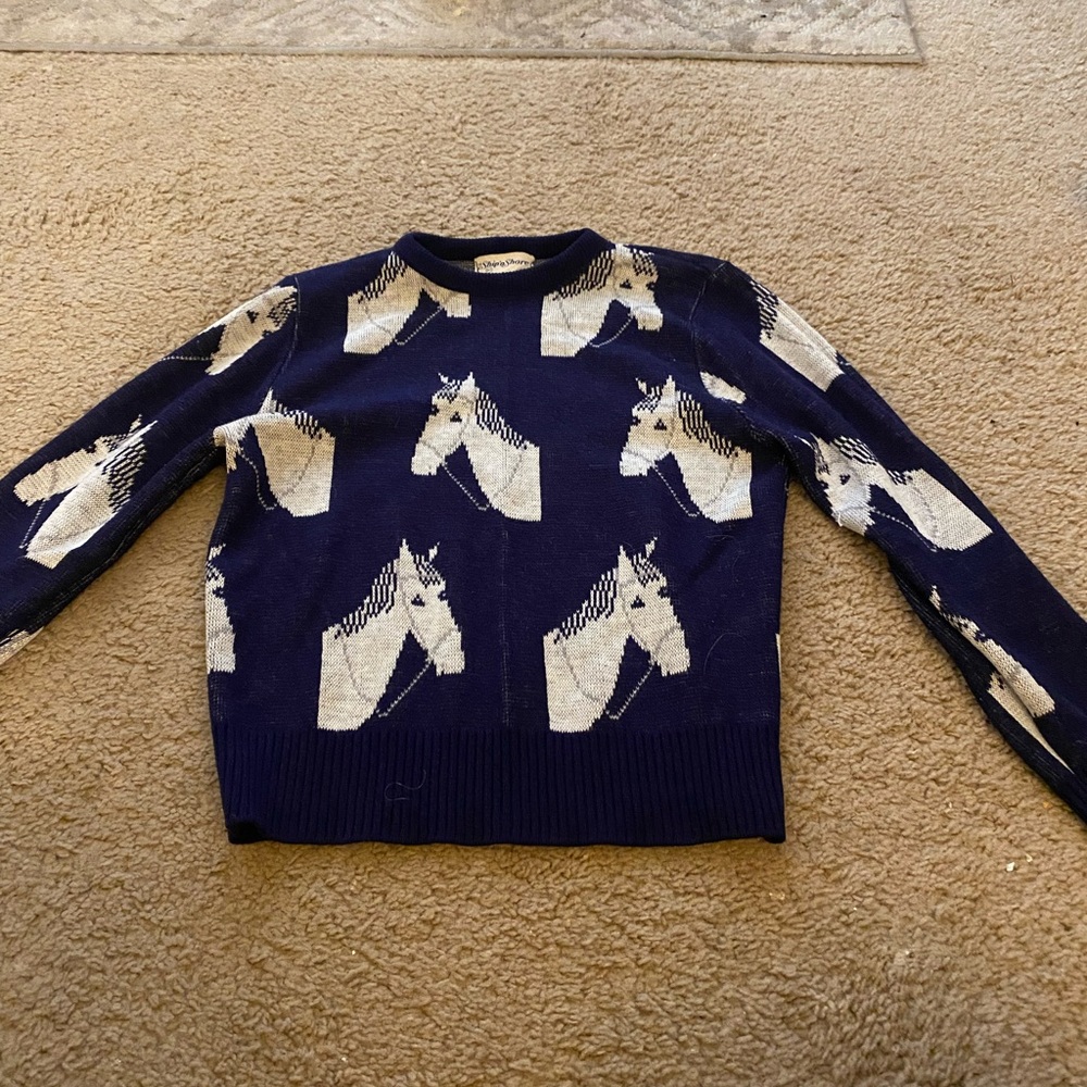 Navy Horse Pattern Sweater Vintage RARE